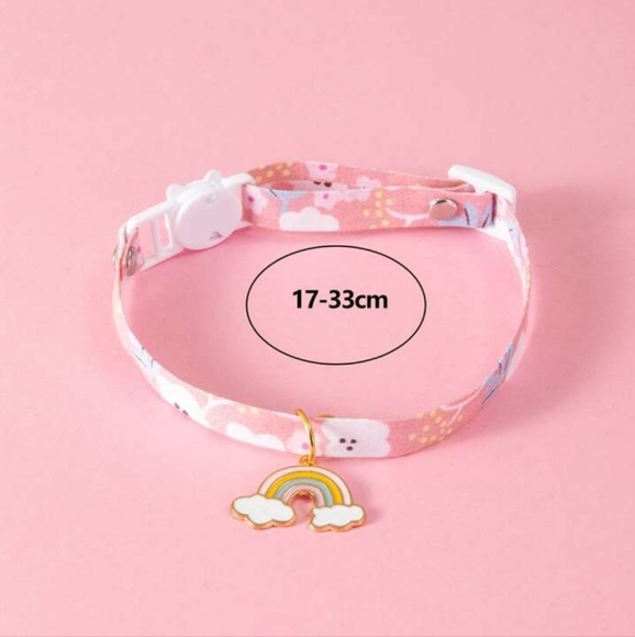 Floral Pink & Rainbow Charm Safety Break Away Cat Collar - Picture 4 of 8